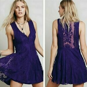 Free People Reign Over Me Size 0 Purple Brocade Damask Dress